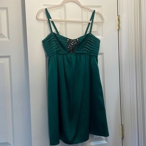 Silk emerald green vintage mini dress
